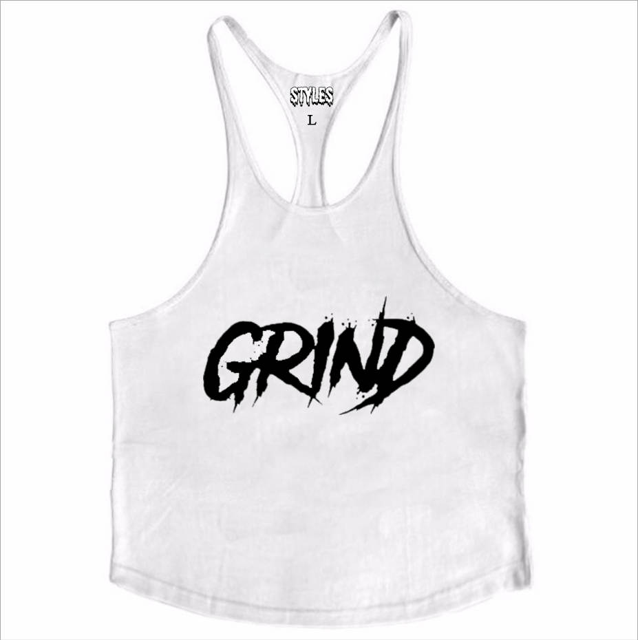 White "GRIND" Stringer Tank Top image 1