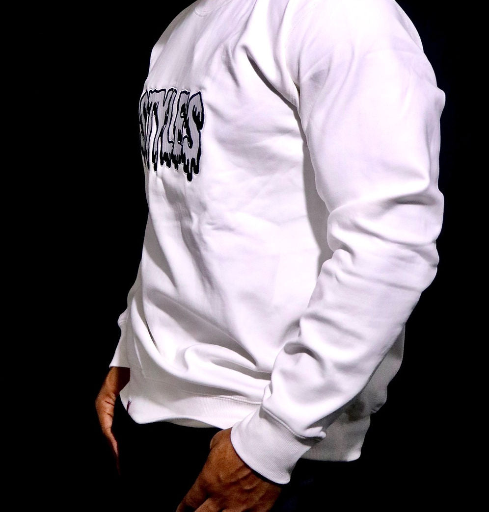 White Embroidered Crewneck